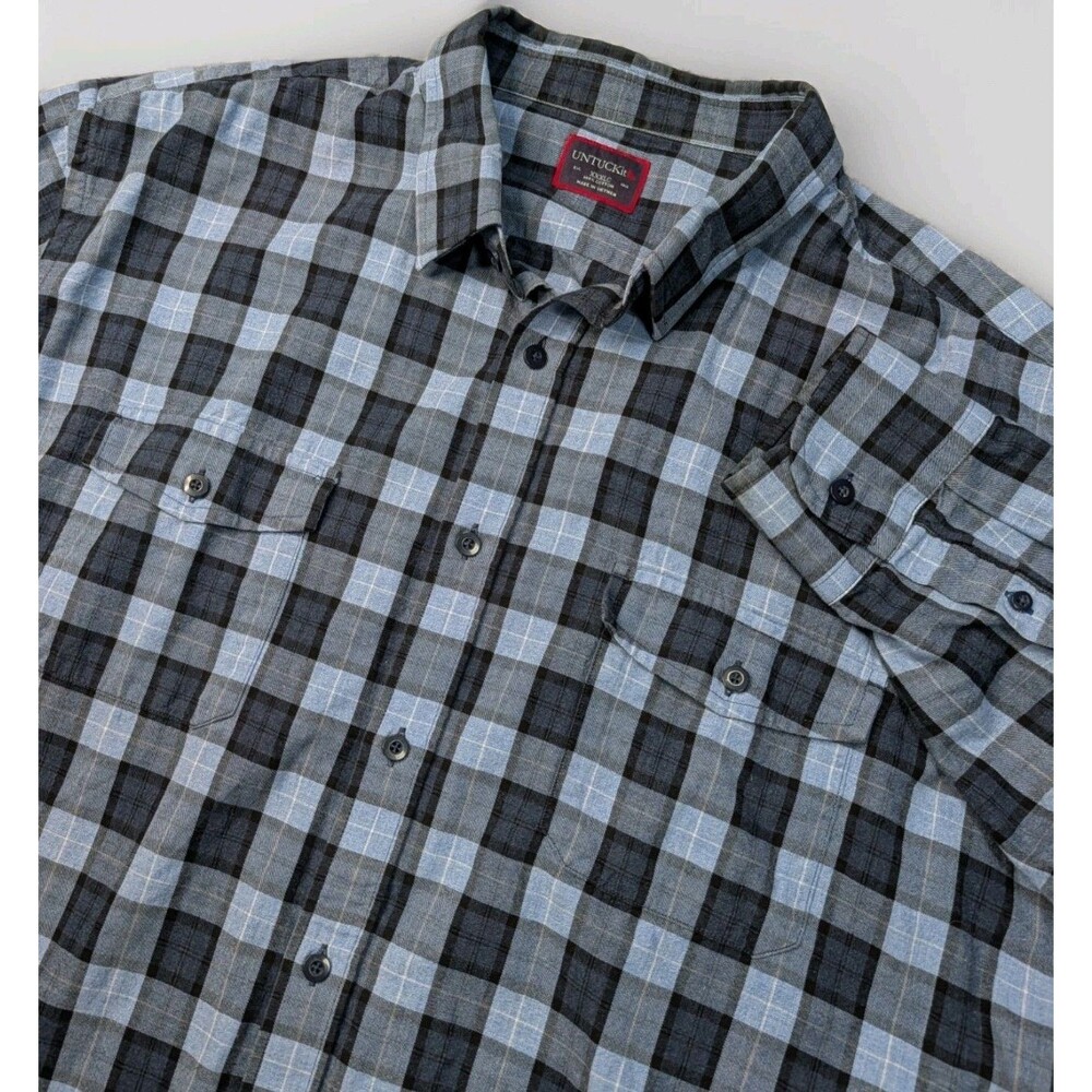 UNTUCKit Shirt Mens 3XL XXXLC Blue Plaid Button Front LS Double Button Pockets